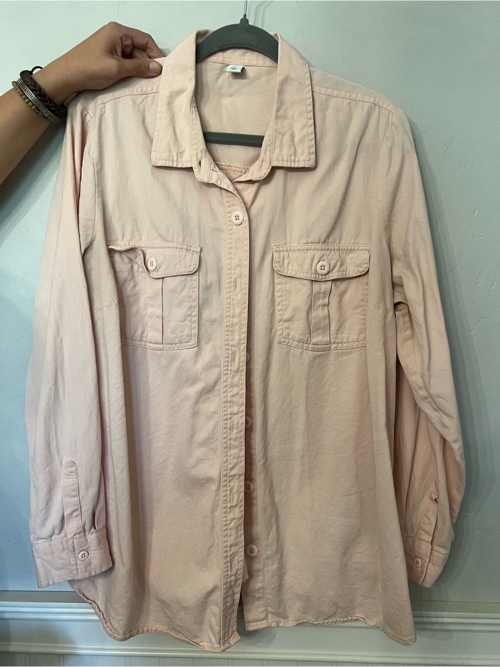 Old Navy Light Pink Men's Button-Down Shirt with Chest Pockets